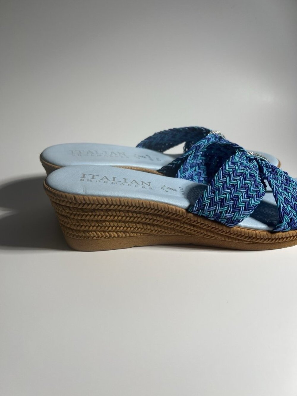 Italian Shoemakers Rhinestone Wedge Sandals Blue Women’s Size 9.5 - Picture 6 of 14